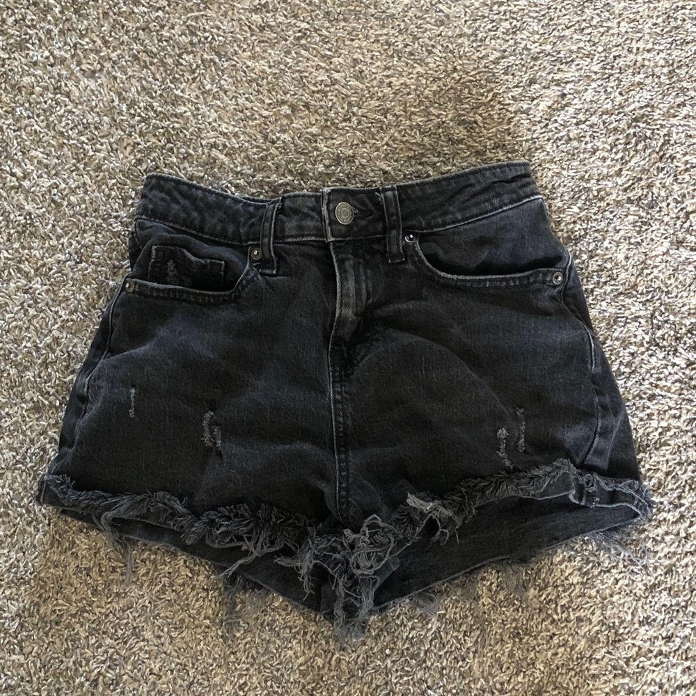 wild fable Black High-Waist Frayed Denim Shorts